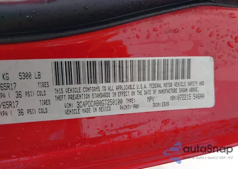 2016 Dodge Journey Se from USA, damaged, VIN 3C4PDCAB0GT250100